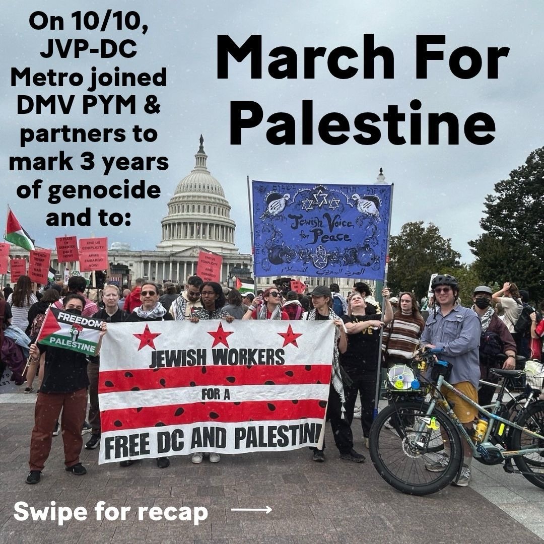 On 10/10 we marched with @dmvpym and many other DMV movement partners to mark 3 years of escalating U.S.-funded Israeli genocide, 3 years of continued Palestinian survival and resistance, and 3 years of mass mobilization in the DMV for Palestine. May