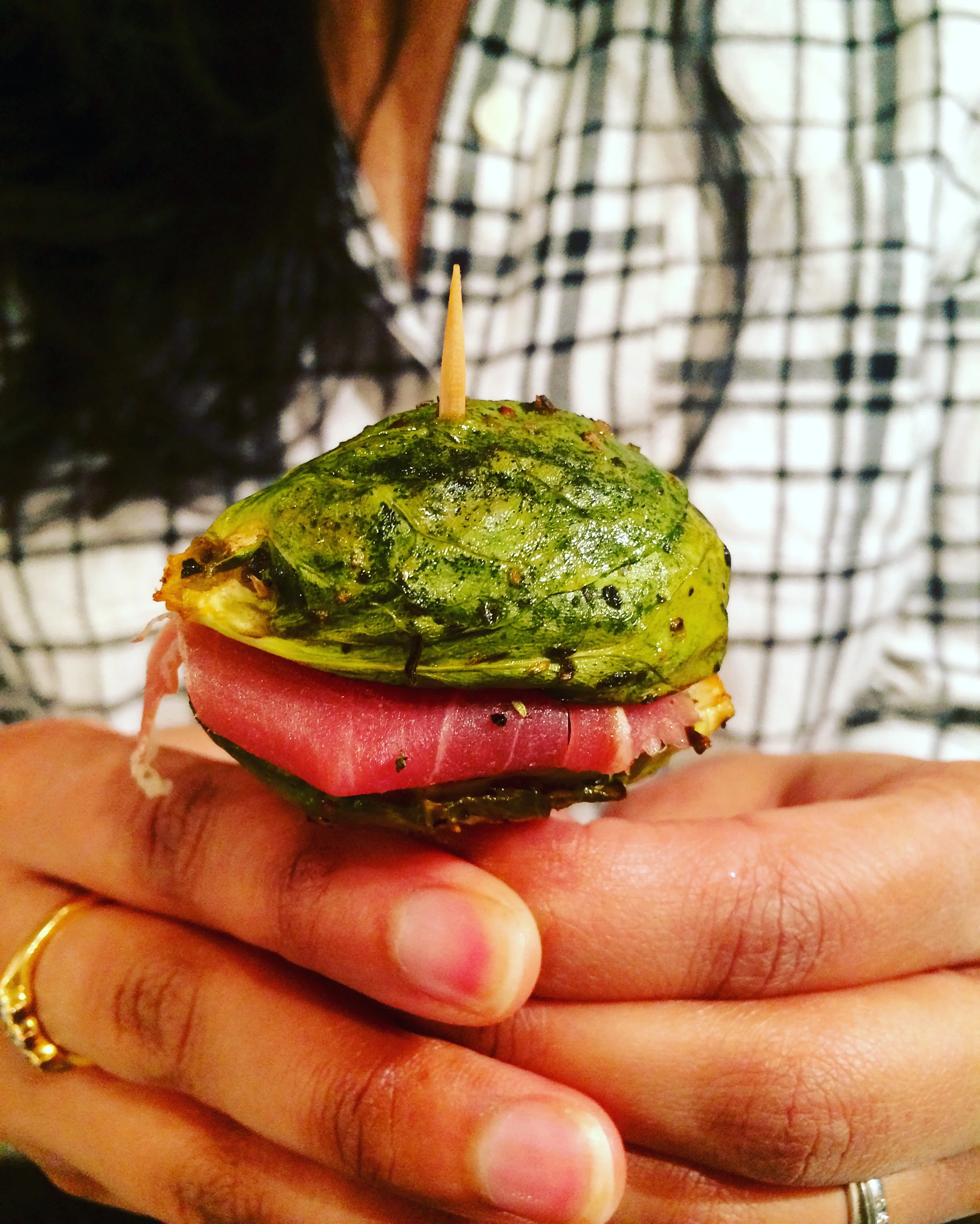 brussel sprout and prosciutto skewers