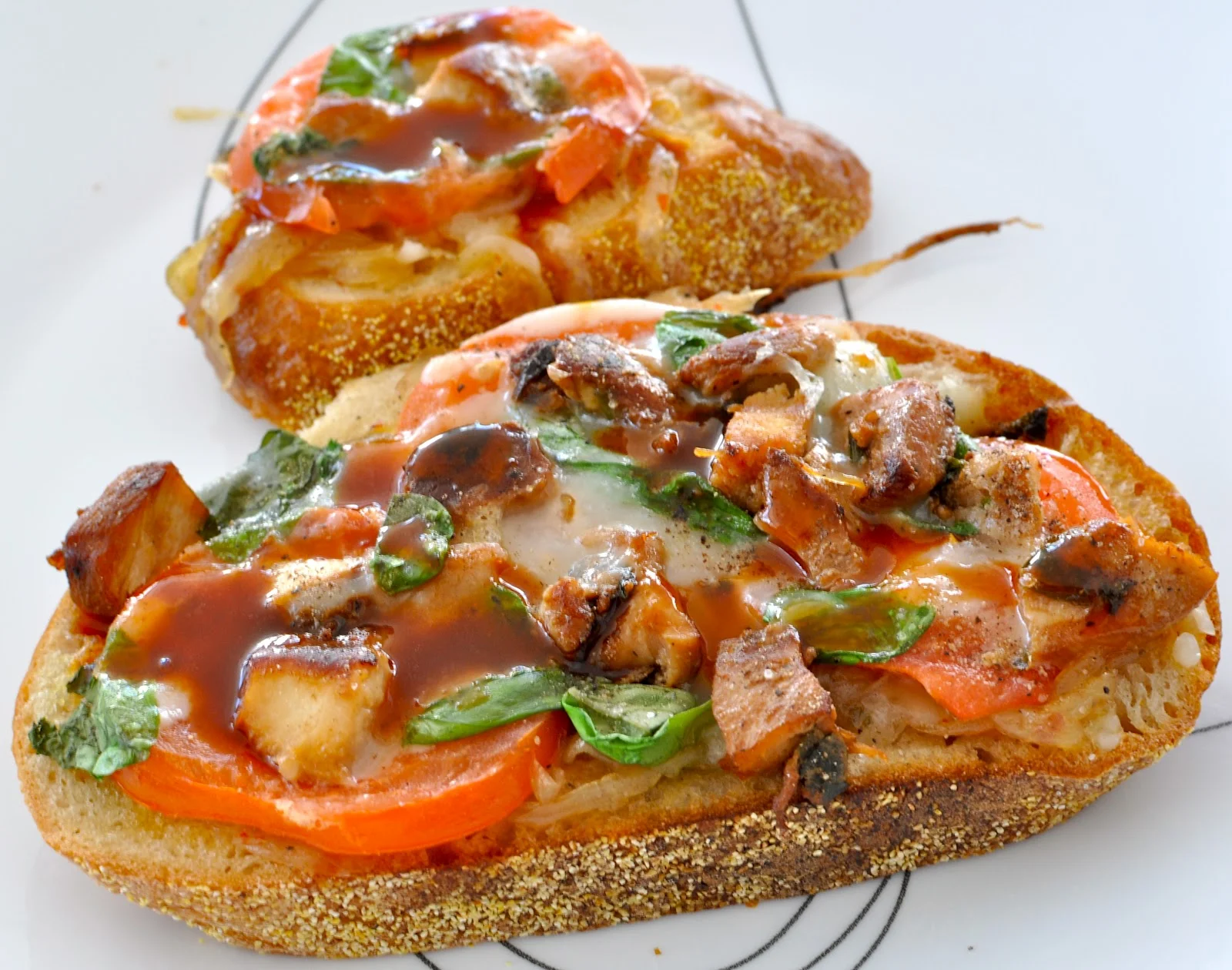 Open faced sandwiches with onion jam and chicken