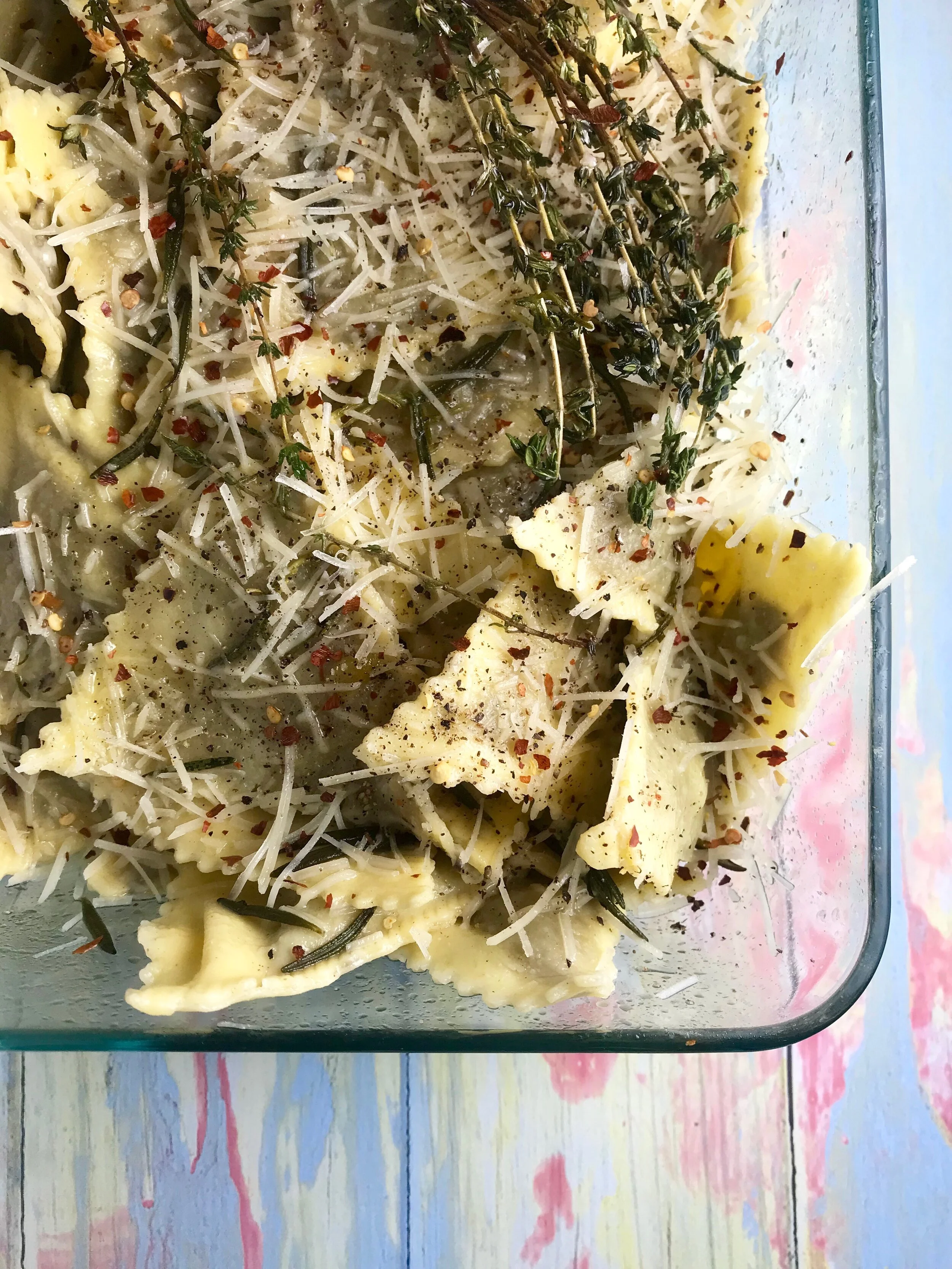 Mushroom ravioli with herbed garlic butter