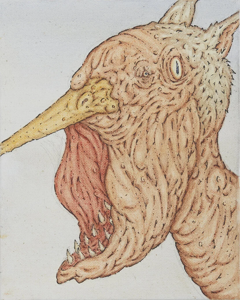   Screaming, Eating,  2020. Acrylic and graphite on canvas, 10 x 8 inches. 