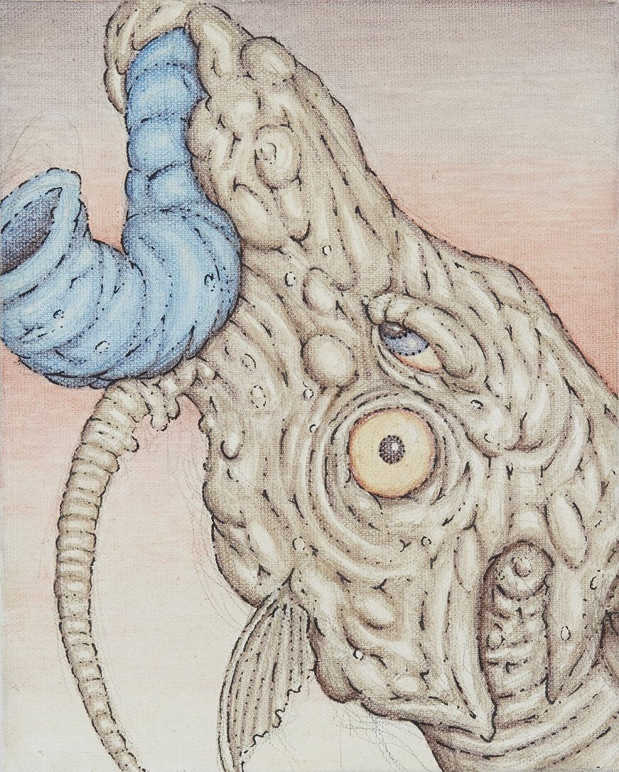   Blastopore,  2020. Acrylic and graphite on canvas, 10 x 8 inches. 