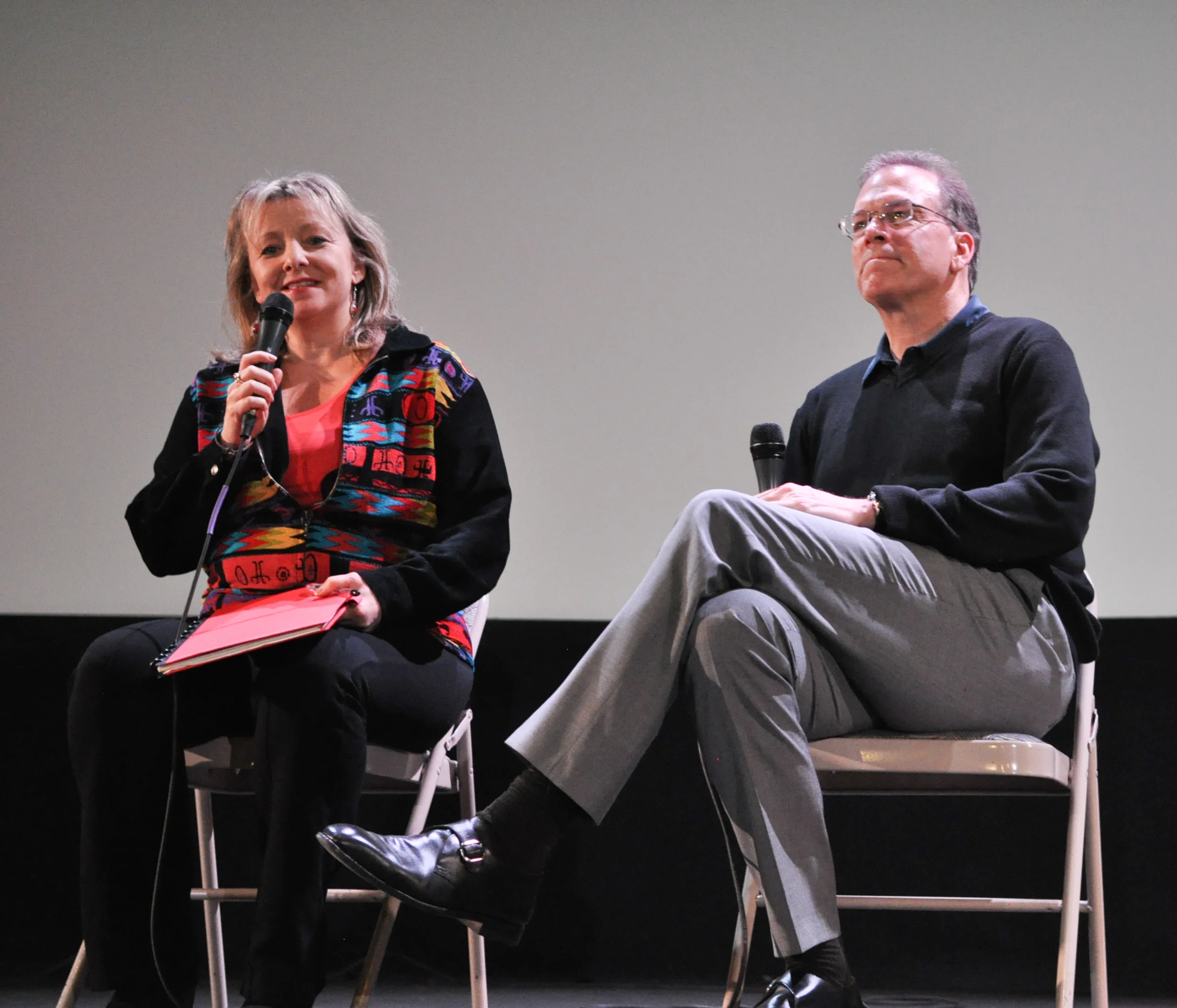 Maria Elena Campisteguy and Nick Fish lead the discussion after Pan's Labyrinth. Topics of conversation included how we can pledge to take action, ways to stay involved in the community, and how we can work with our local government to ensure rights for everyone.