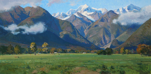 Josh Elliott, “Southern Alps,” oil, 15 x 30 in. Maxwell Alexander Gallery