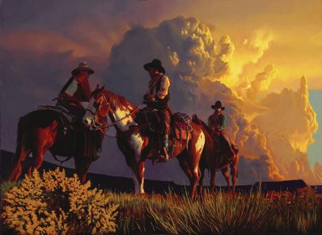 Inseparable Oil 20.5"x28" “Cowboys and horses are inseparable. Deep in the wilderness, they are always together, and around them the immensity of the sky and the clouds is dancing constantly.”