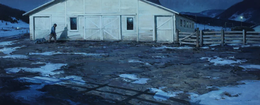 Harrison Eiteljorg Purchase Award Josh Elliot, " Calving Season," 2016 Oil, 24" x 58" . 