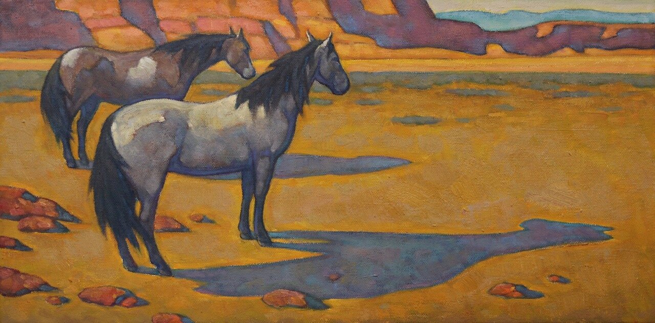 (SOLD) Red Rocks and Mustangs" 10"x20" Oil