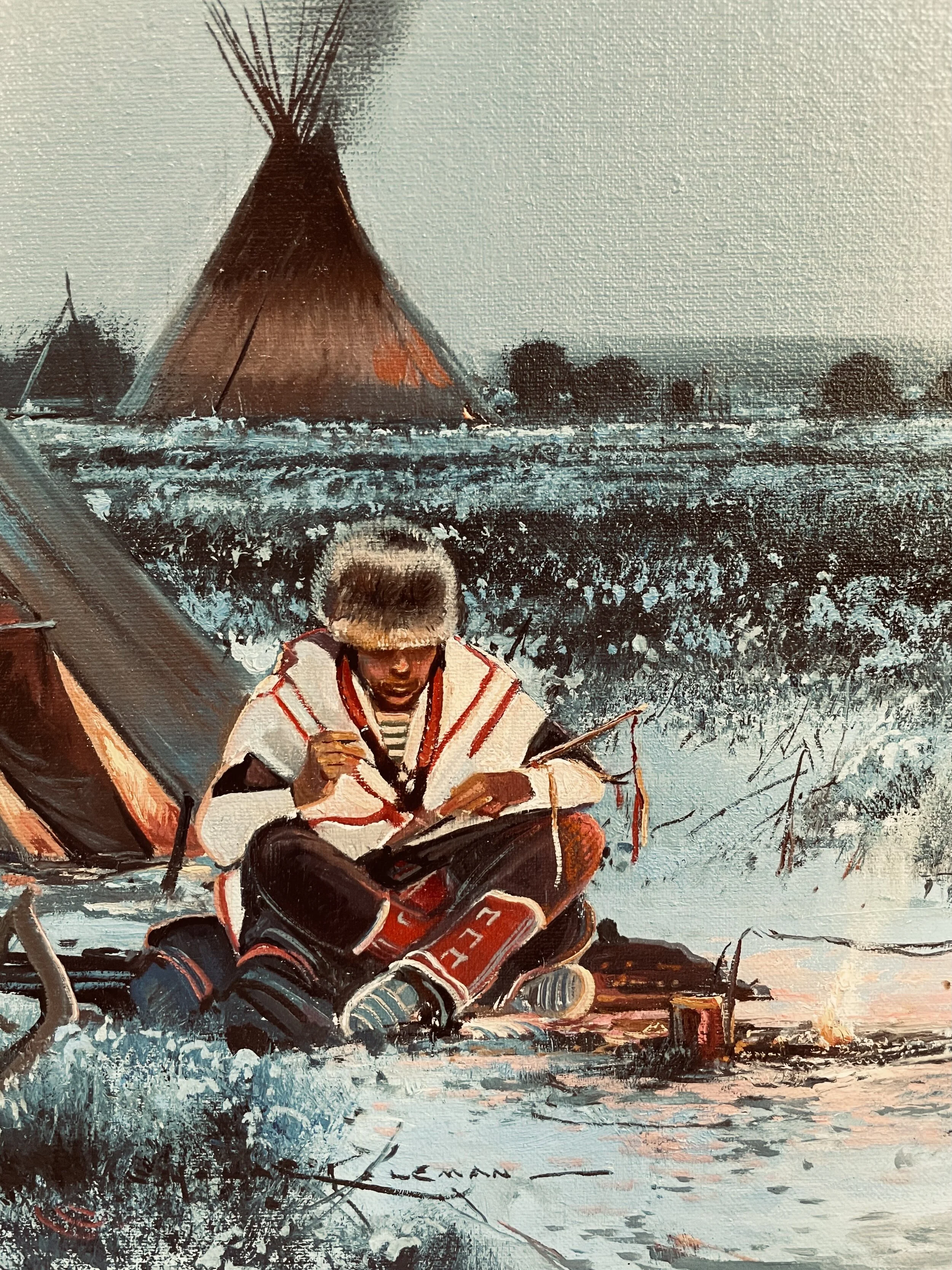 $2,500 Nicholas Coleman 10"x8" "Crow Winter Camp" Oil