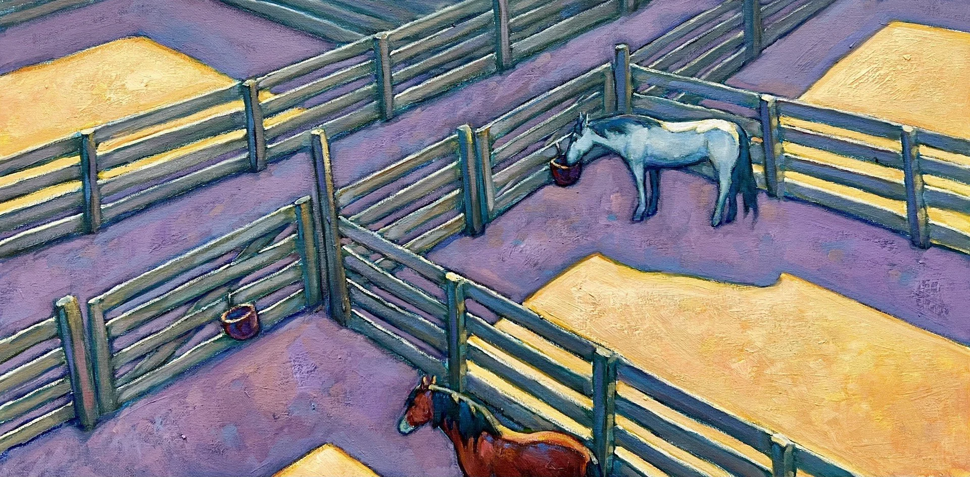 Howard Post "Two Red Buckets" 12"x24" Oil