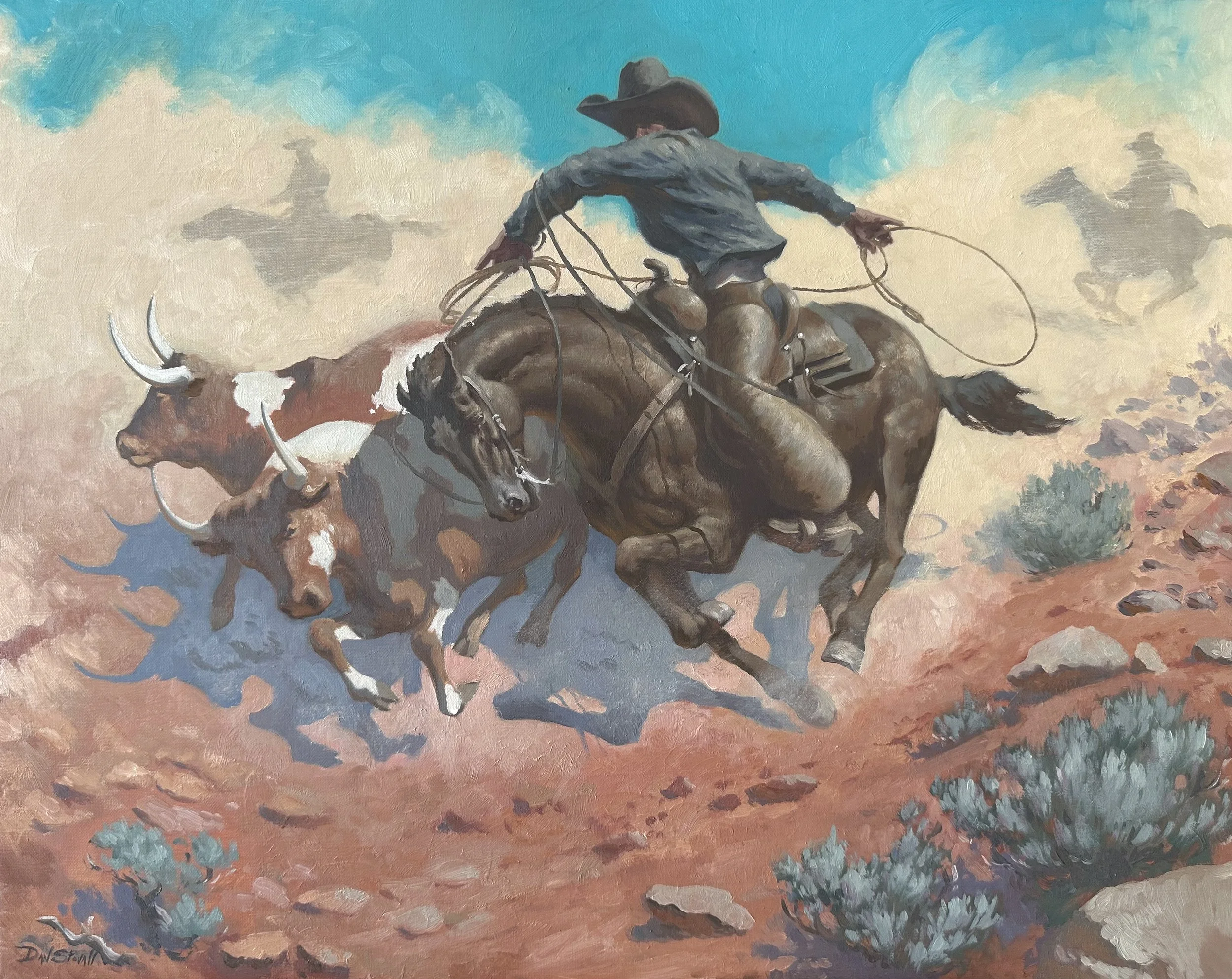 (SOLD) "Runnin' 'em Down" 16"x20" Oil