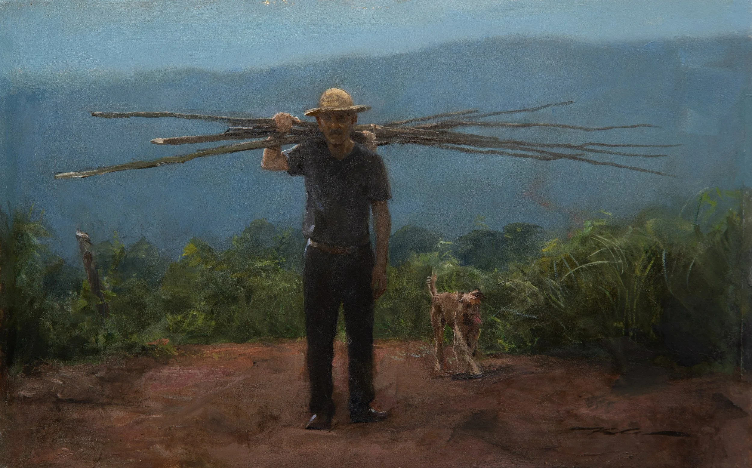 Klein-Michael-Mi Suegro with his dog-Oil on Panel-$3,000 - 10 x 16.jpeg