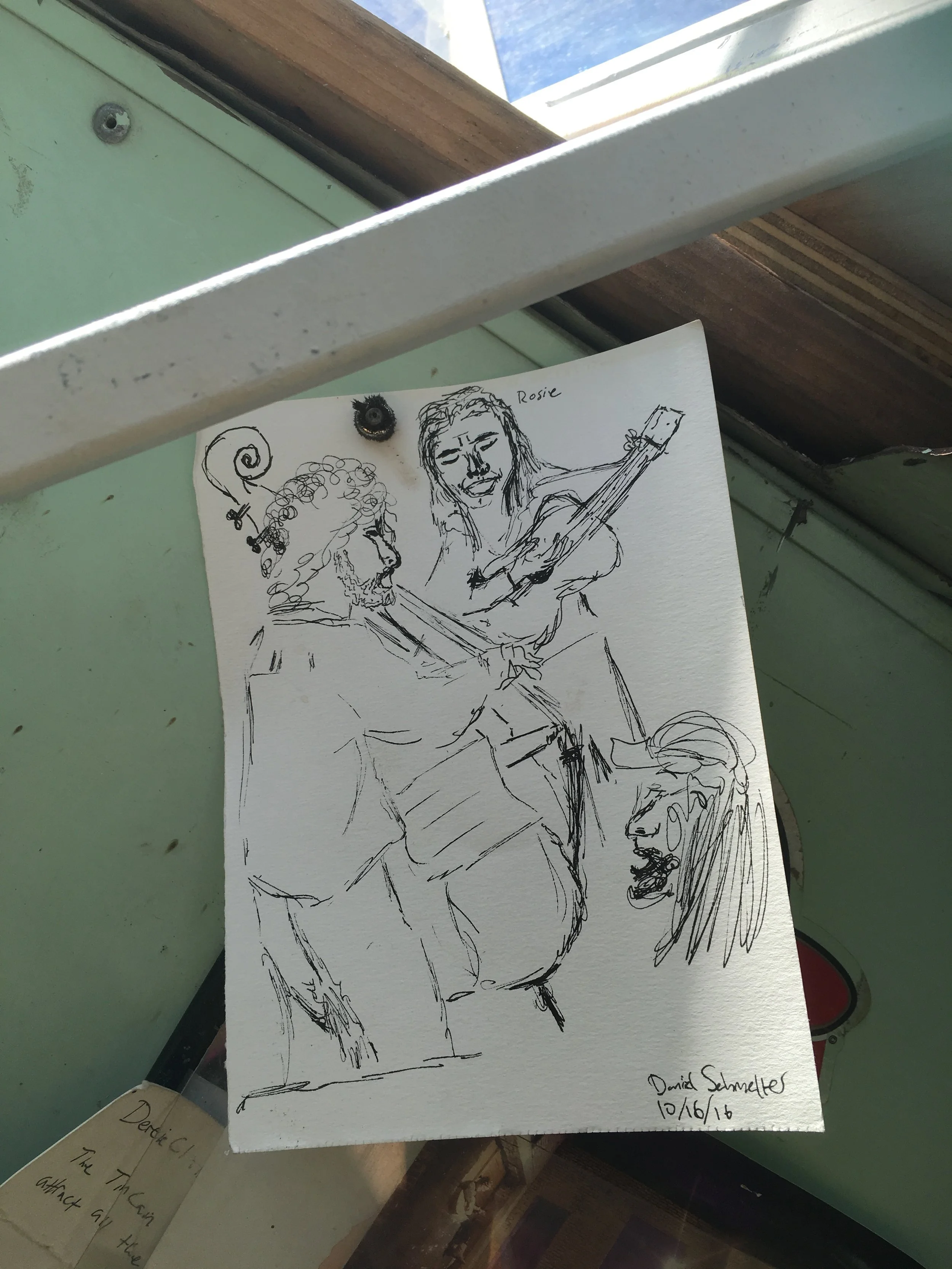 Me, Jeff, and James as sketched by Dandelion (who, it appears, also goes by “Daniel”)