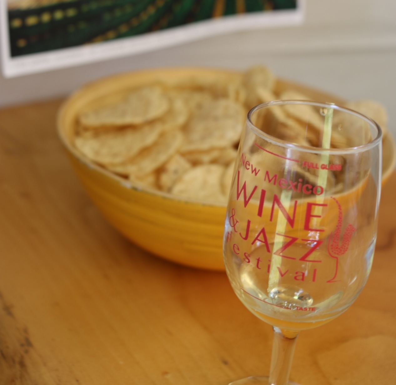 At a NM wine tasting you may find tortilla chips instead of bread and cheese. I ain't complainin'. 