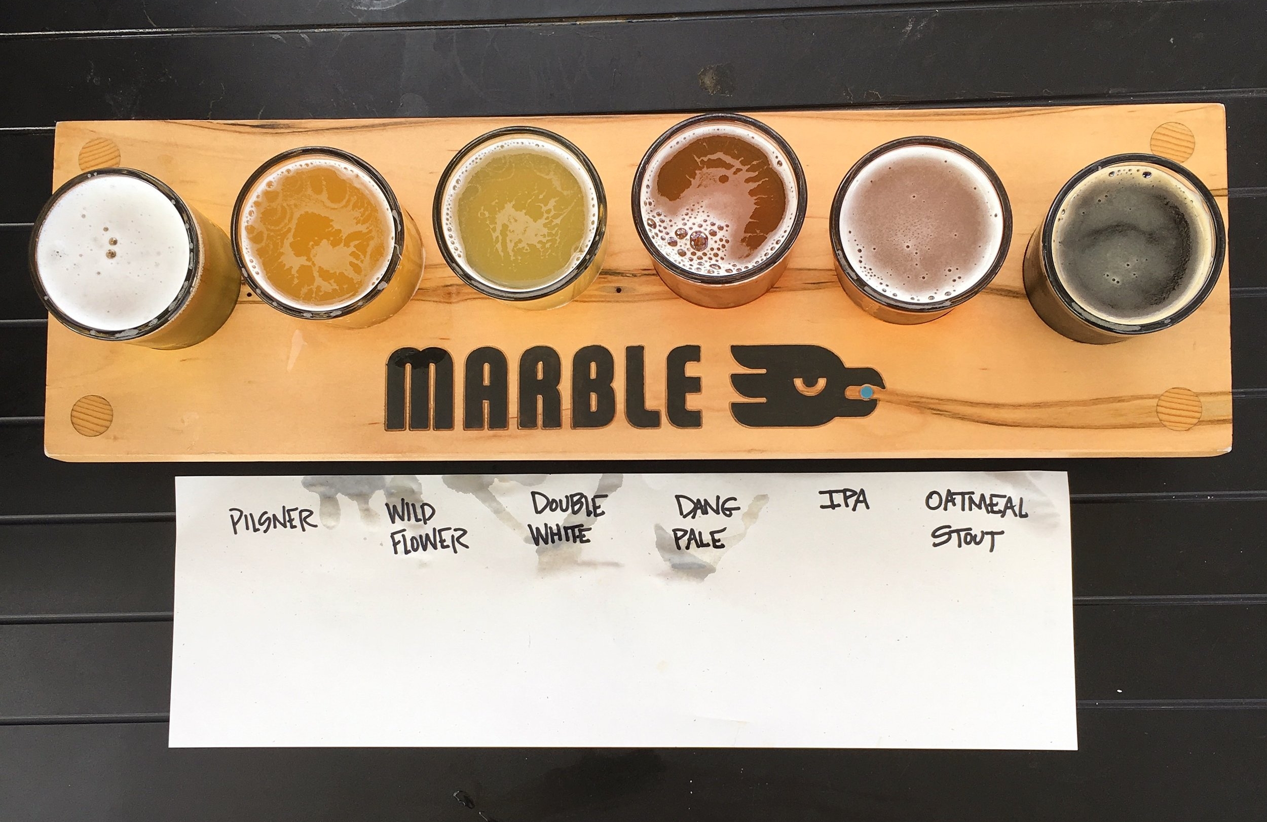 Matt's flight at Marble Brewery . 