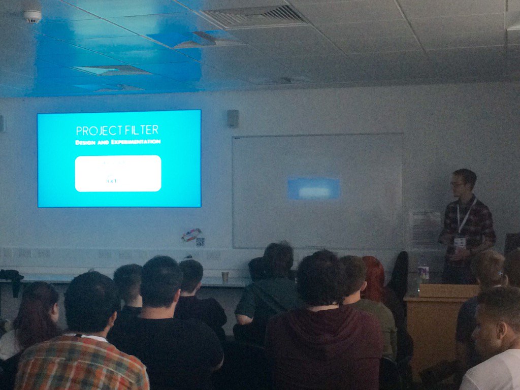 Presenting " Project:Filter, Design and Experimentation" to the session audience.