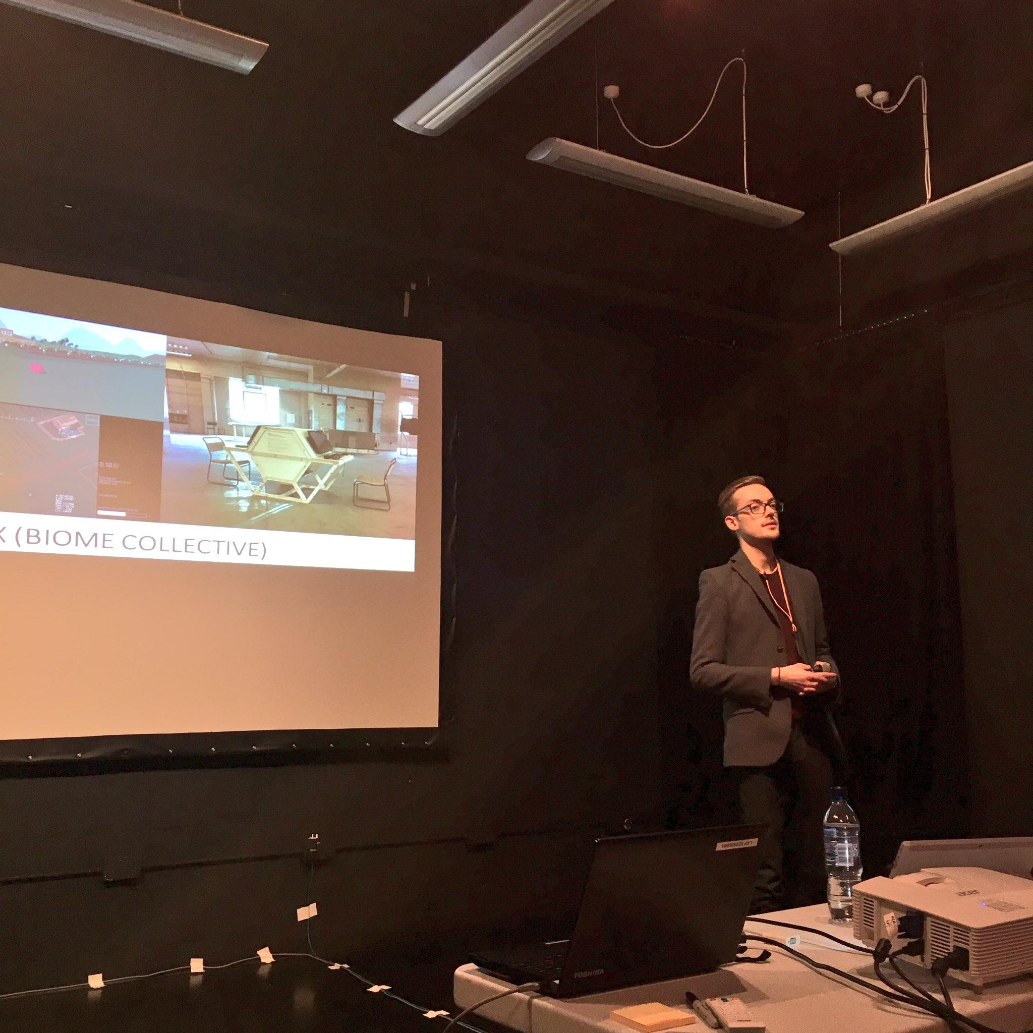 Discussing Killbox (Biome Collective and Joseph DeLappe) as part of my presentation (Image credit: Lauren Currie)
