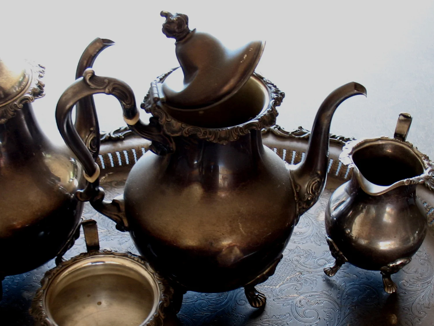 sterling silver teapot with soot and damaged lid (Copy)