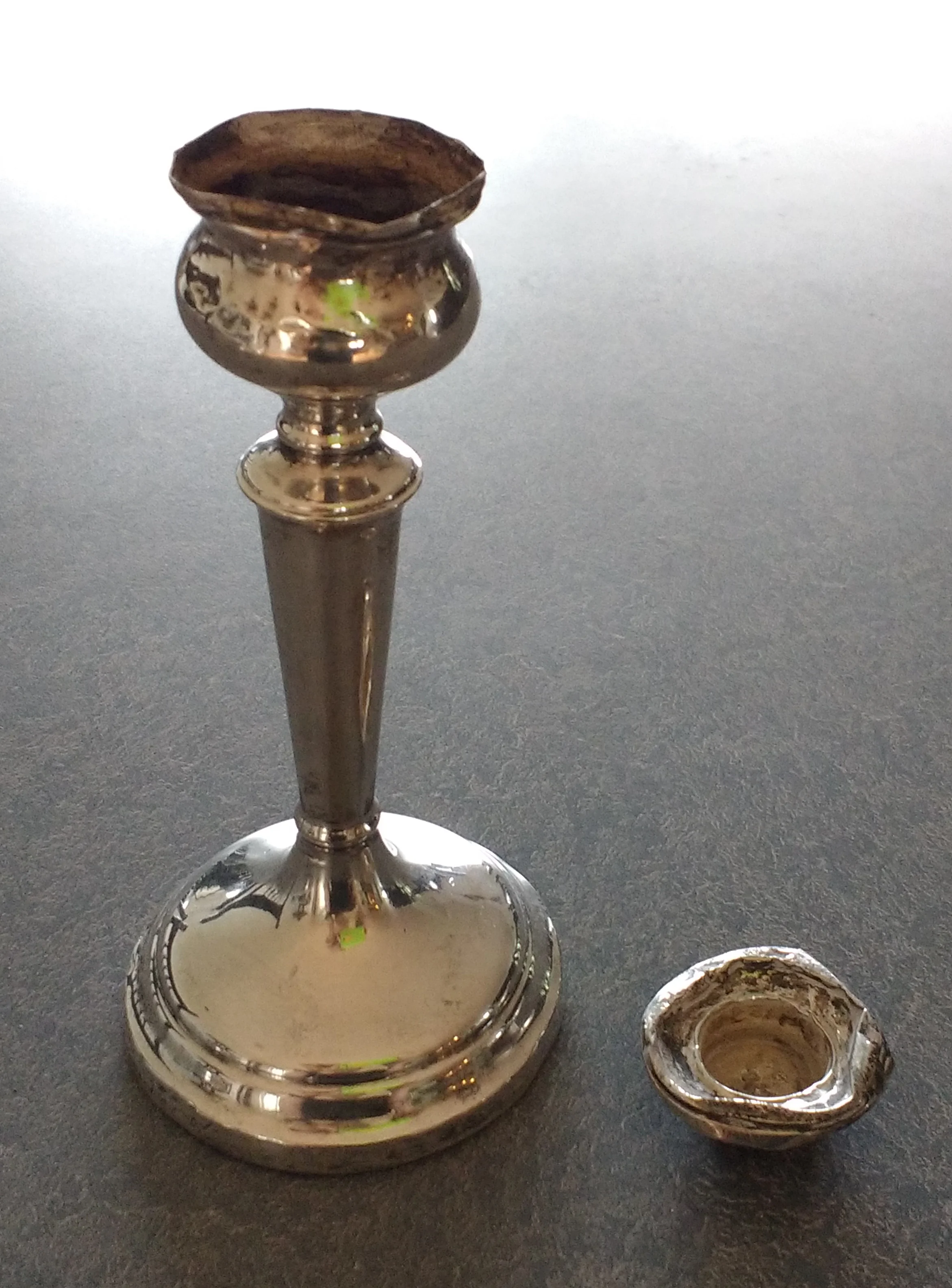 smashed candlecup sterling candlestick