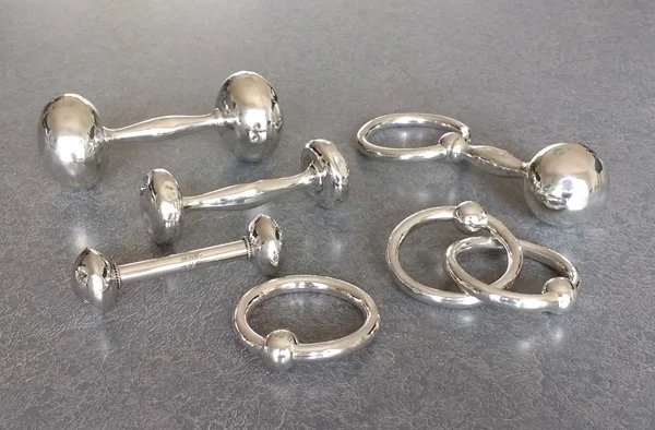Sterling silver baby rattles polished