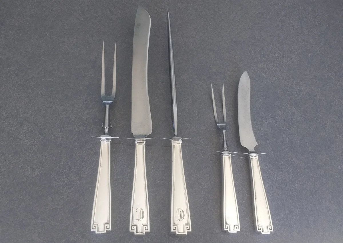 sterling silver handled carving set restored