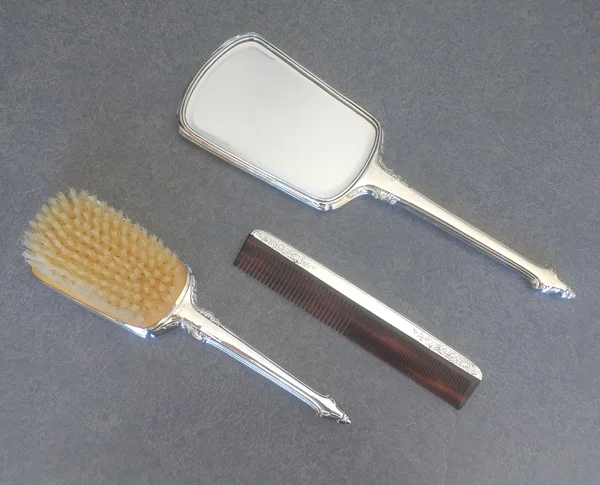 sterling silver dresser set with new brush, comb and beveled mirror