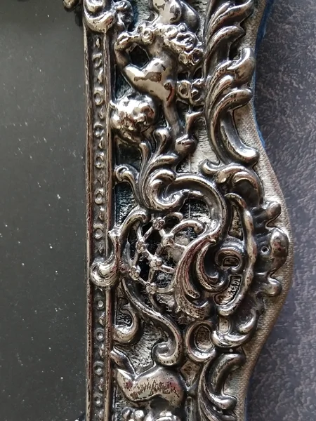 sterling silver picture frame with fabric dirty and faded