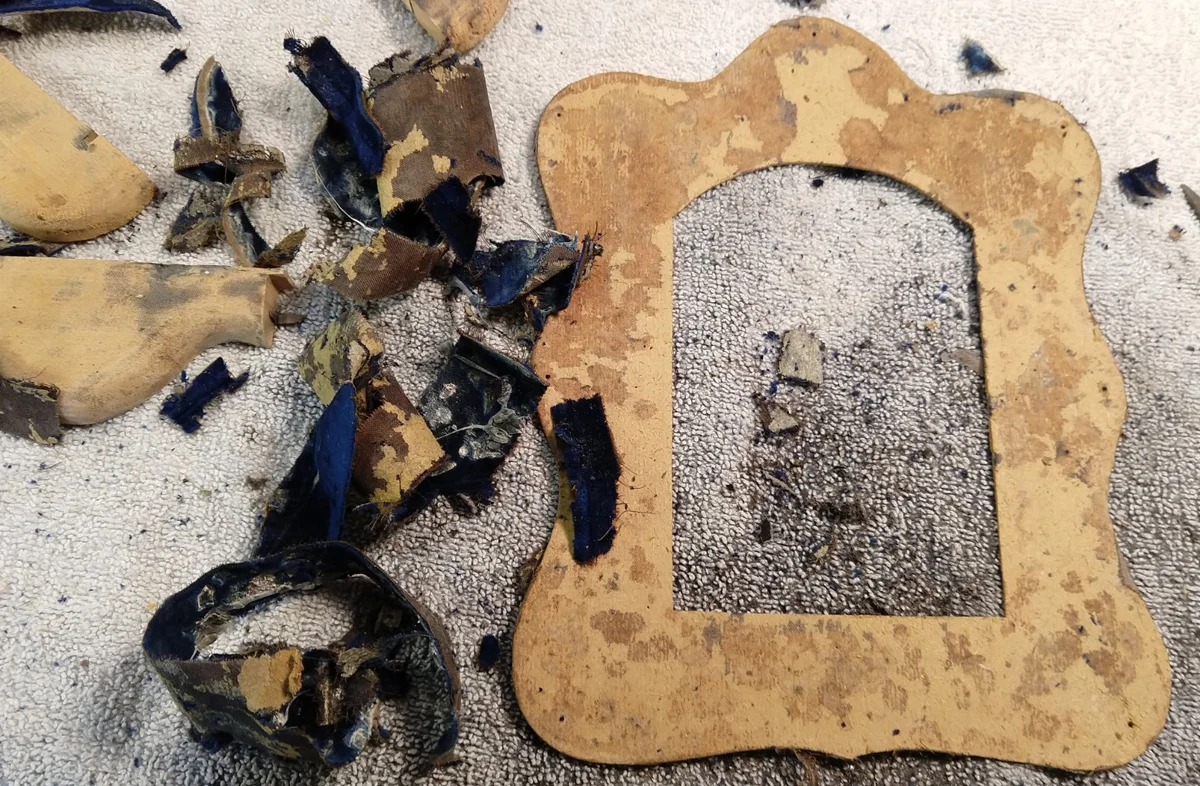 Fabric removed from wood front