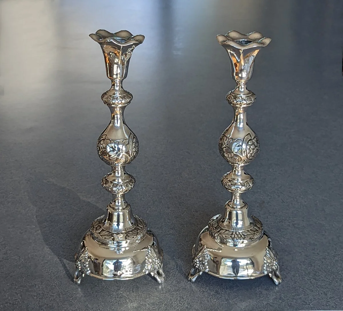 Antique sterling silver shabbat candlesticks sale