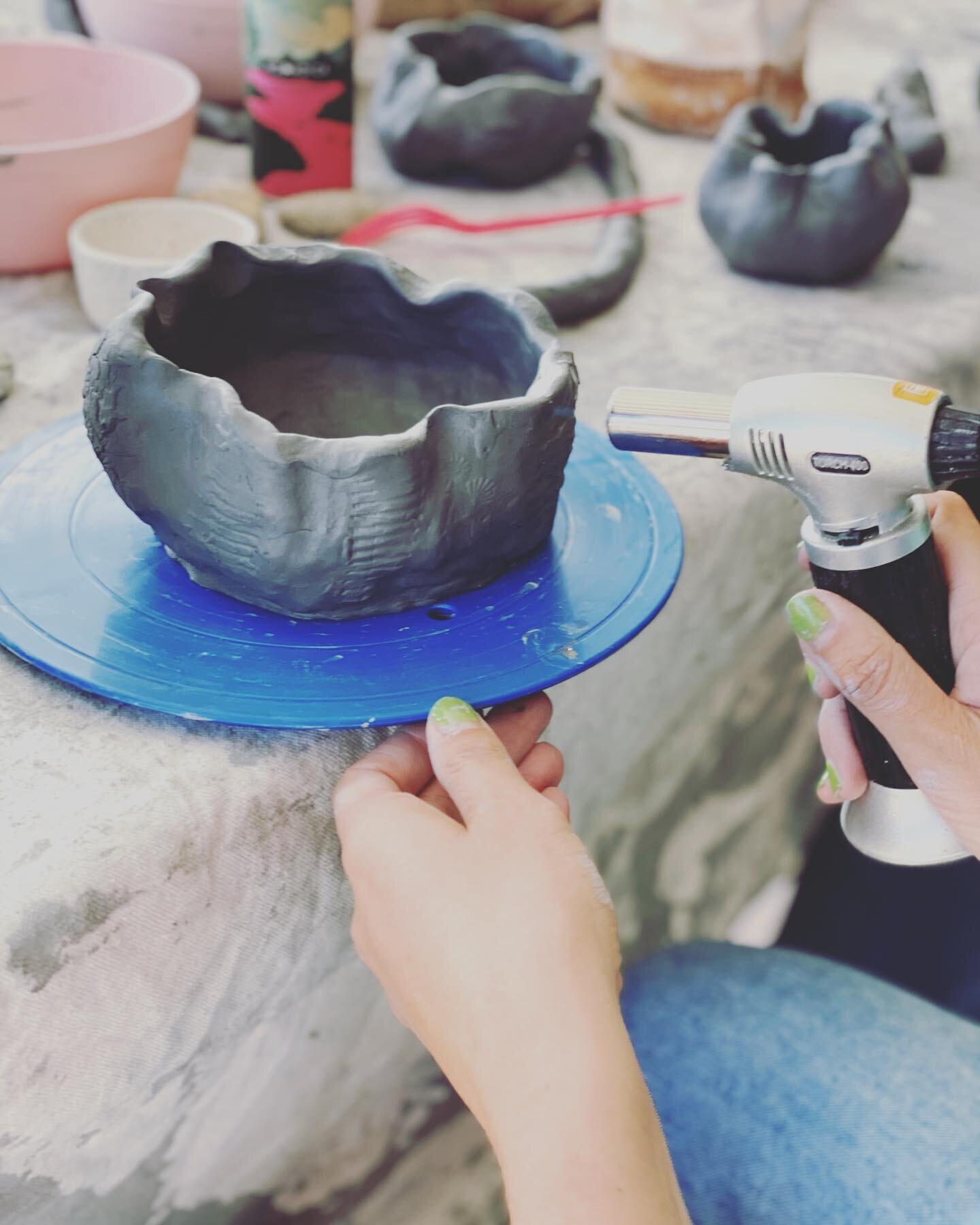 Torch the clay. Crack the clay. Outside the box thinking from our @beaurush clay camp event w/ @sloaneangell the clay magic maker 🔥 🌀✨