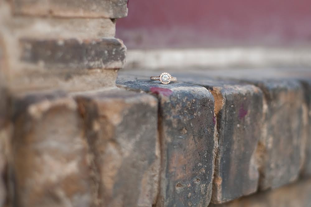 Amy's rose-gold Zeghani engagement ring can be found here.