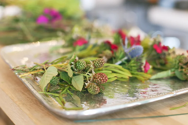 Natural additions like these raspberries were chosen to lend an earthy element to Jill's design