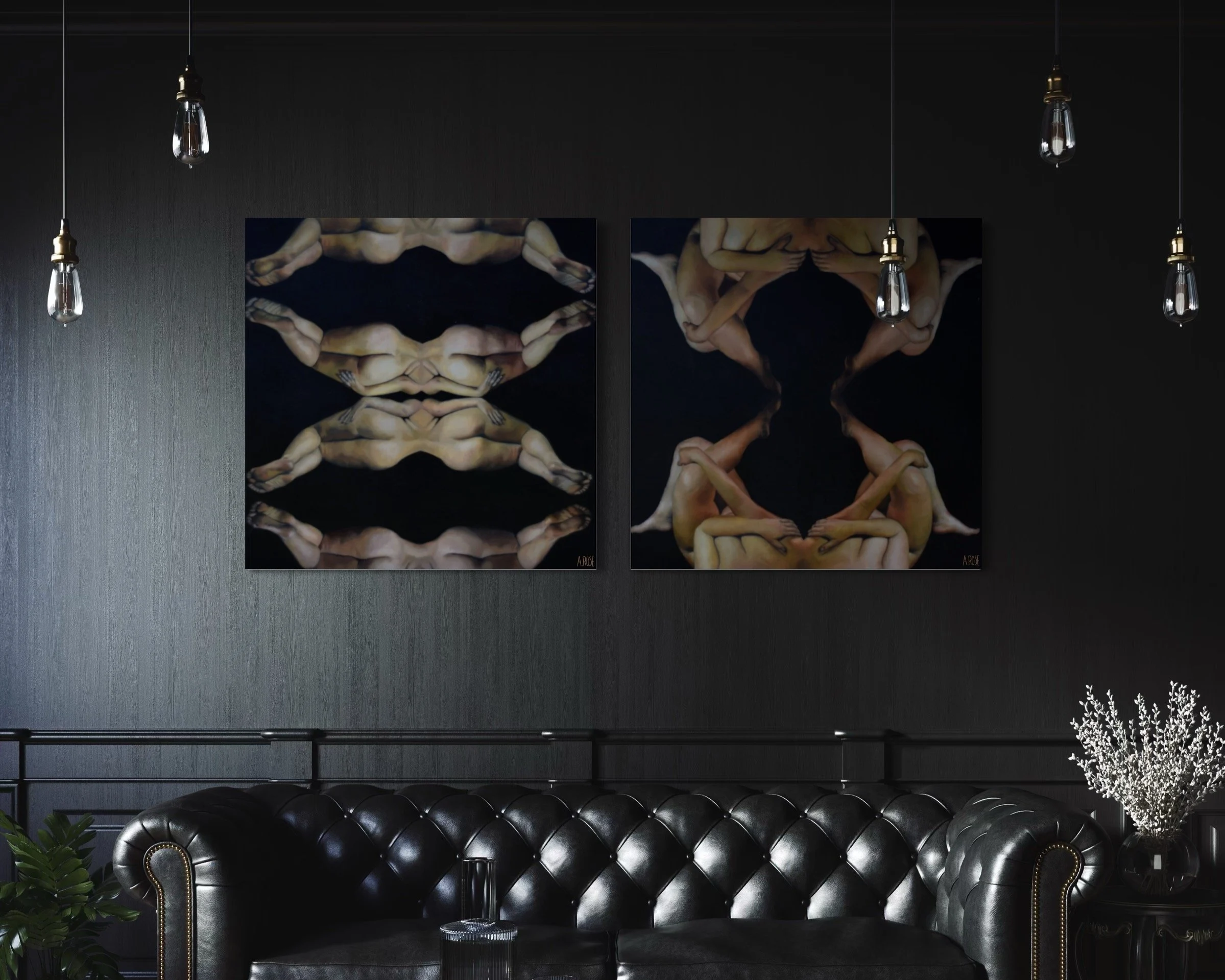 Kaleidoscope Nude II, oil on linen (left), Kaleidoscope Nude III, oil on linen (right)
