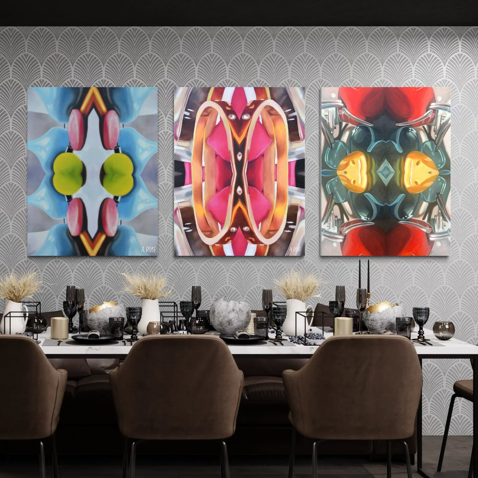Still Life Reflection, oil on linen (left), Still Life Reflection II, oil on linen (center), Still Life Reflection III, oil on linen (right)
