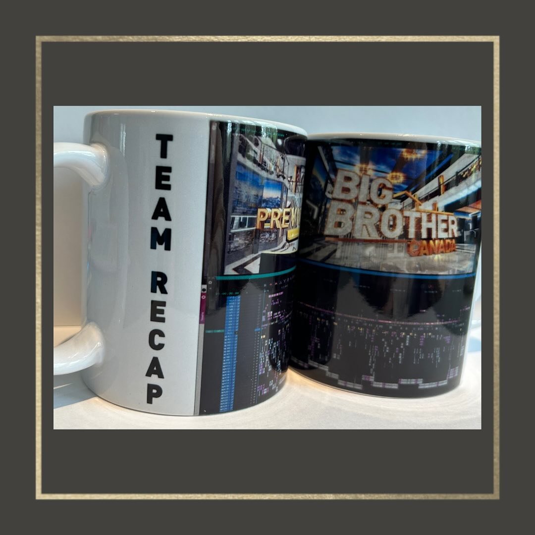 Team Recap custom mugs for @bigbrotherca - with a recap timeline and Big Brother screens.  Includes a person&rsquo;s name on the side 💙🇨🇦

#creativeali #previouslyonbigbrother