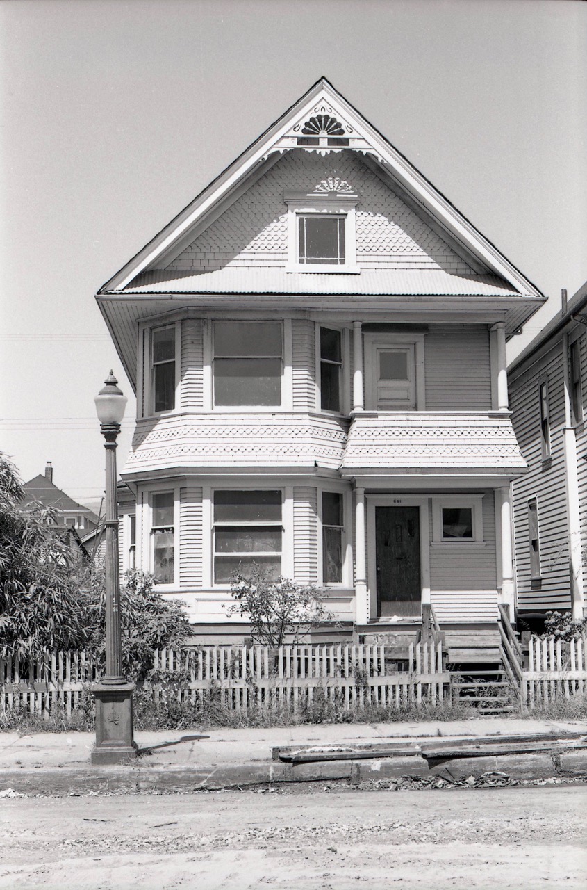 641 East Georgia Street. Removed streetcar rails on sidewalk.
