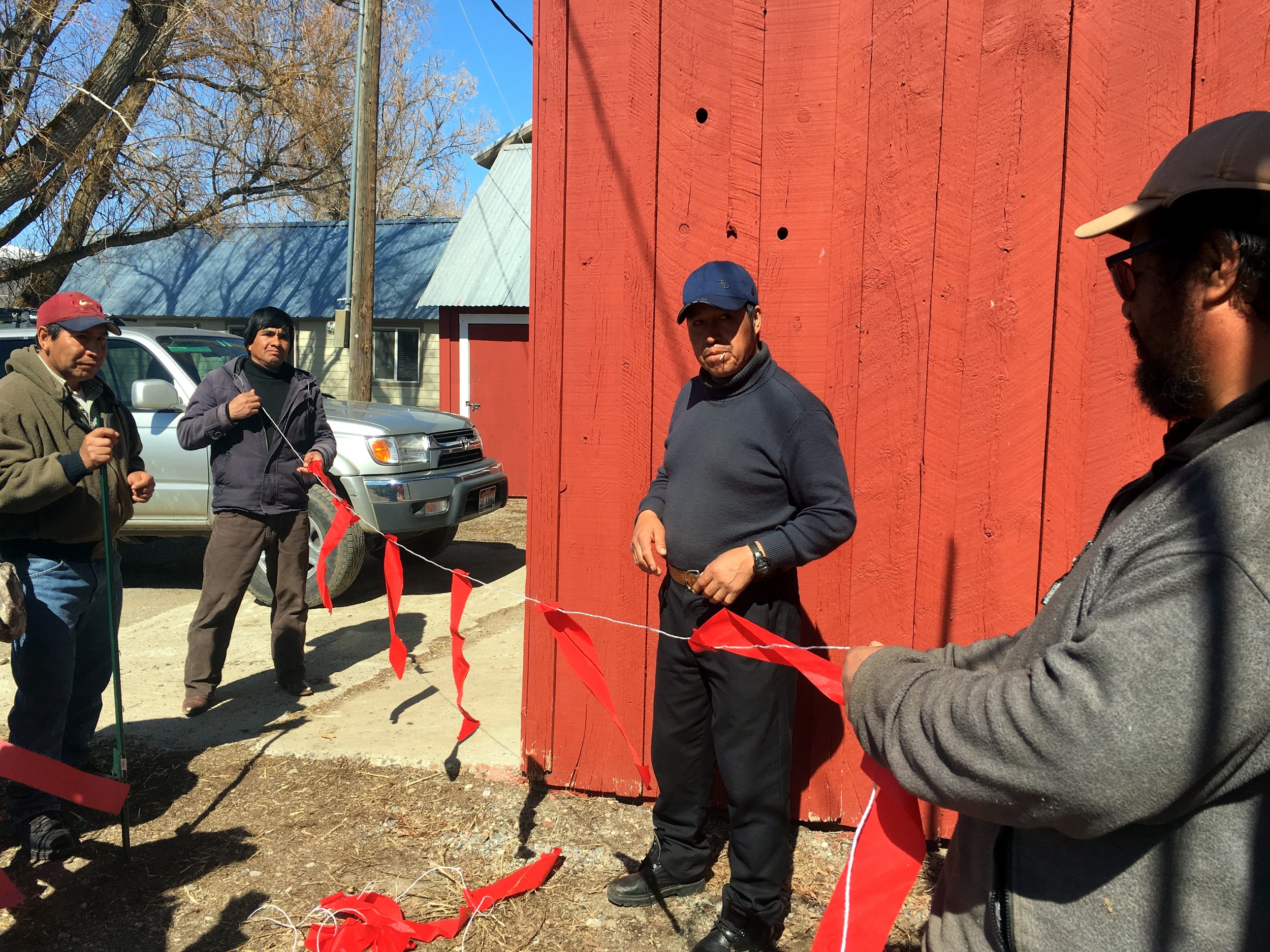 Sheep herders at Lava Lake Main Ranch learn how to use turbofladry during the March 2016 training sessions. Photo: Avery Shawler