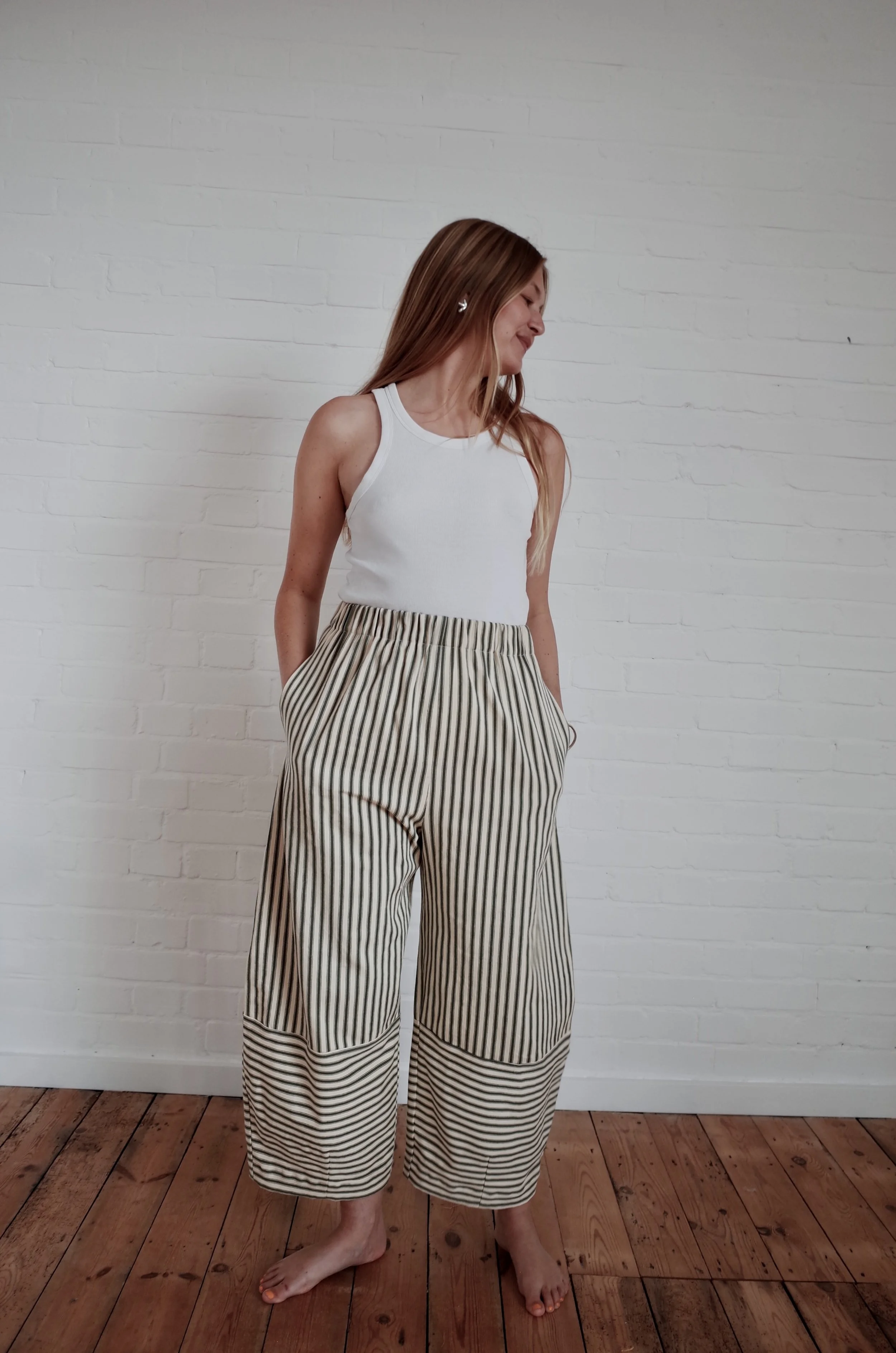 Charly trousers - Olive stripe cotton