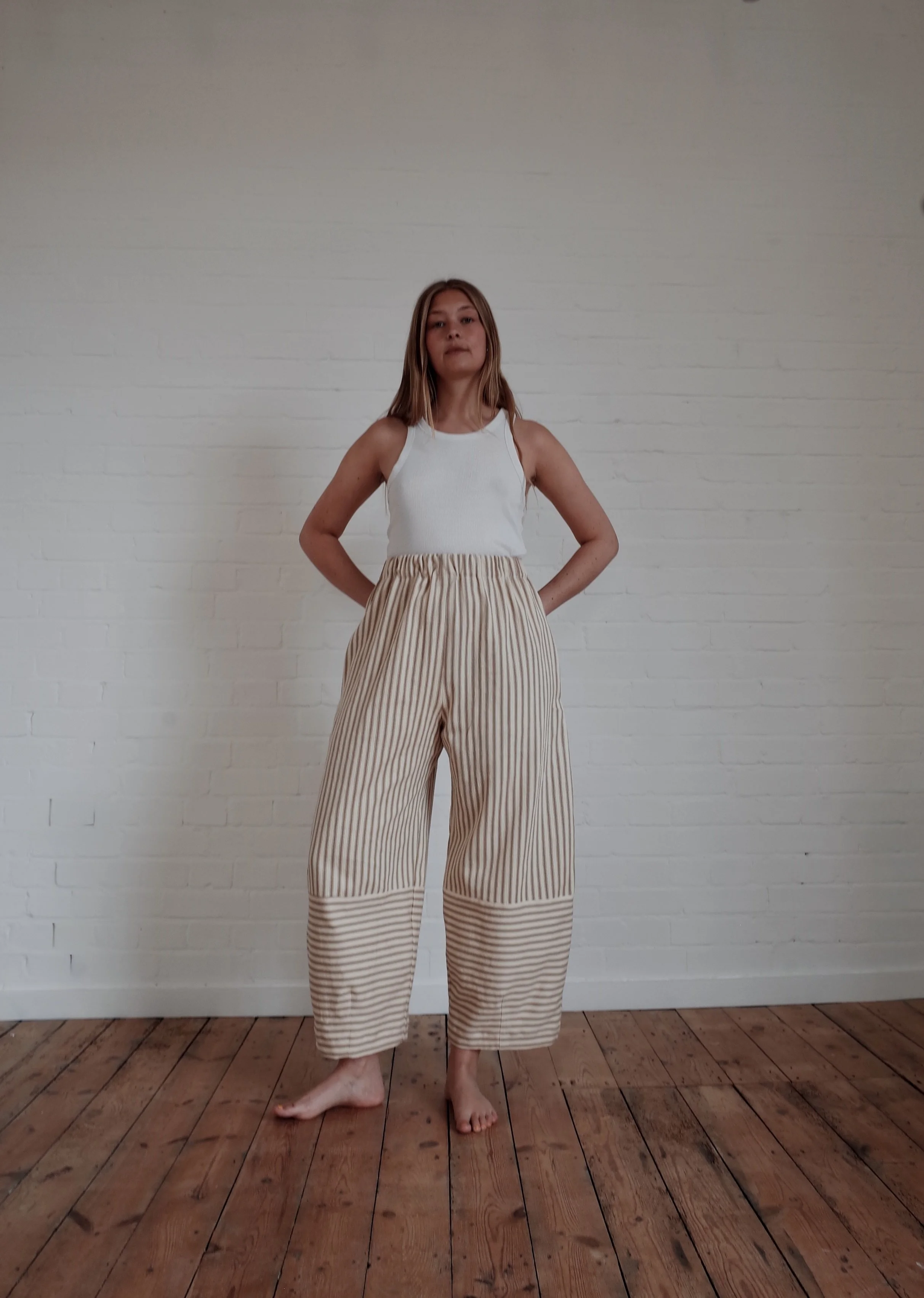 Charly trousers - taupe stripe cotton