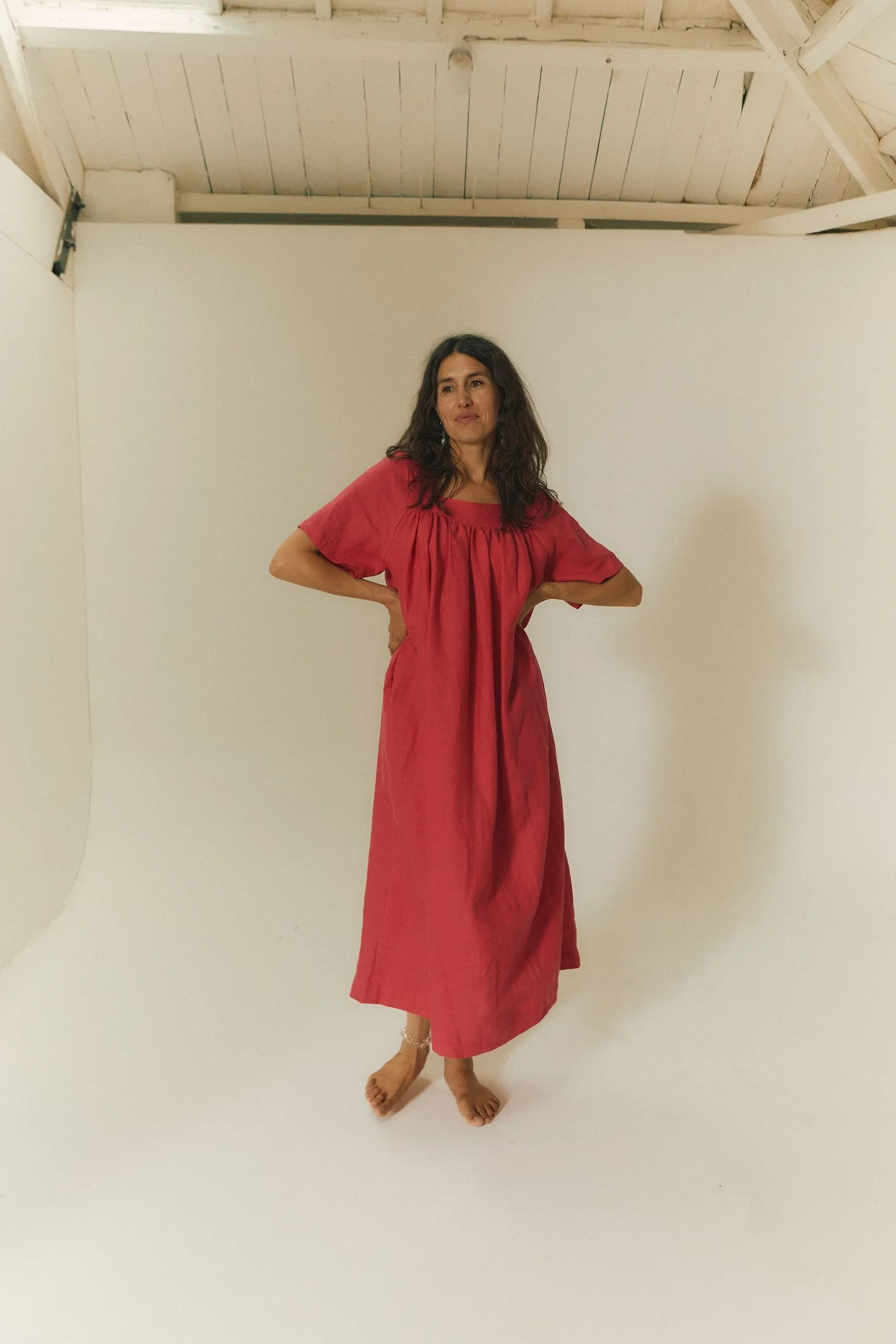 Tatiana Dress - Fuchsia linen