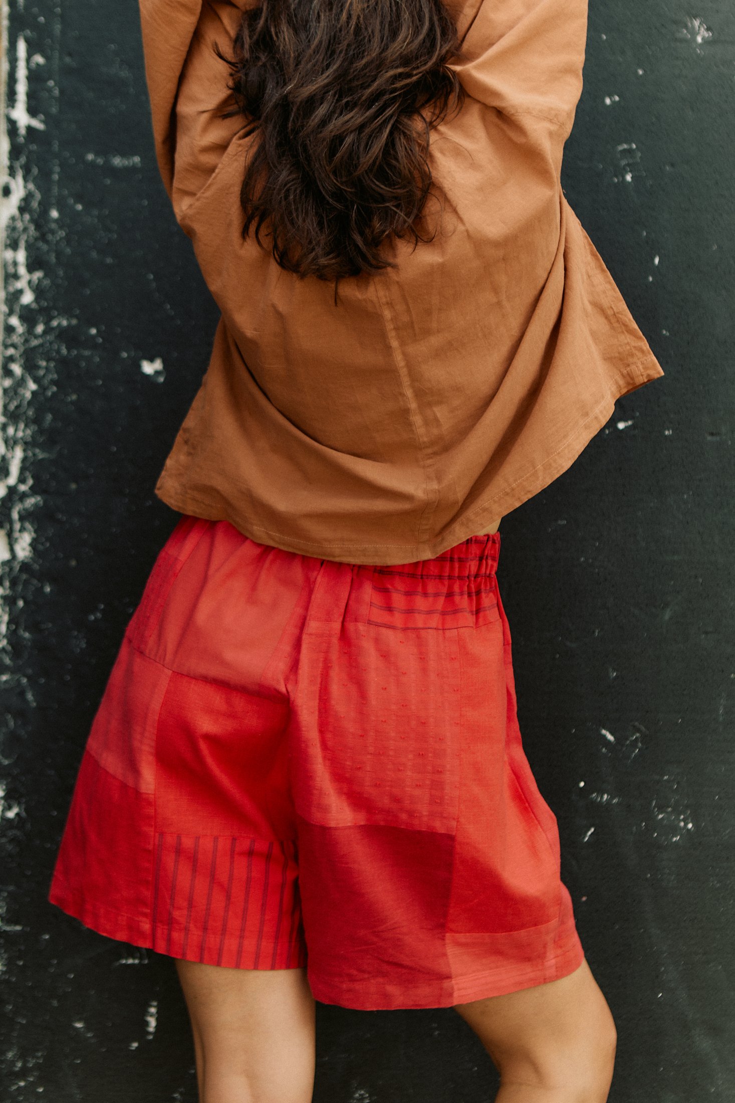 Patchwork shorts - Red cotton/linen mix