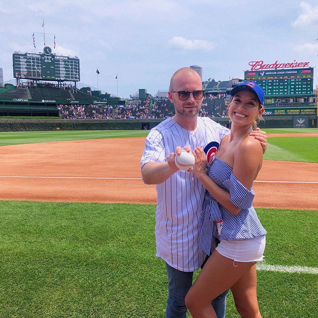 Put us in coach ⚾️ Congrats babe on throwing your first pitch for the @cubs