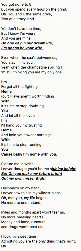 1st Draft of "Home With You" lyrics