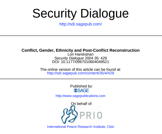 Conflict, Gender, Ethnicity and Post-Conflict Reconstruction