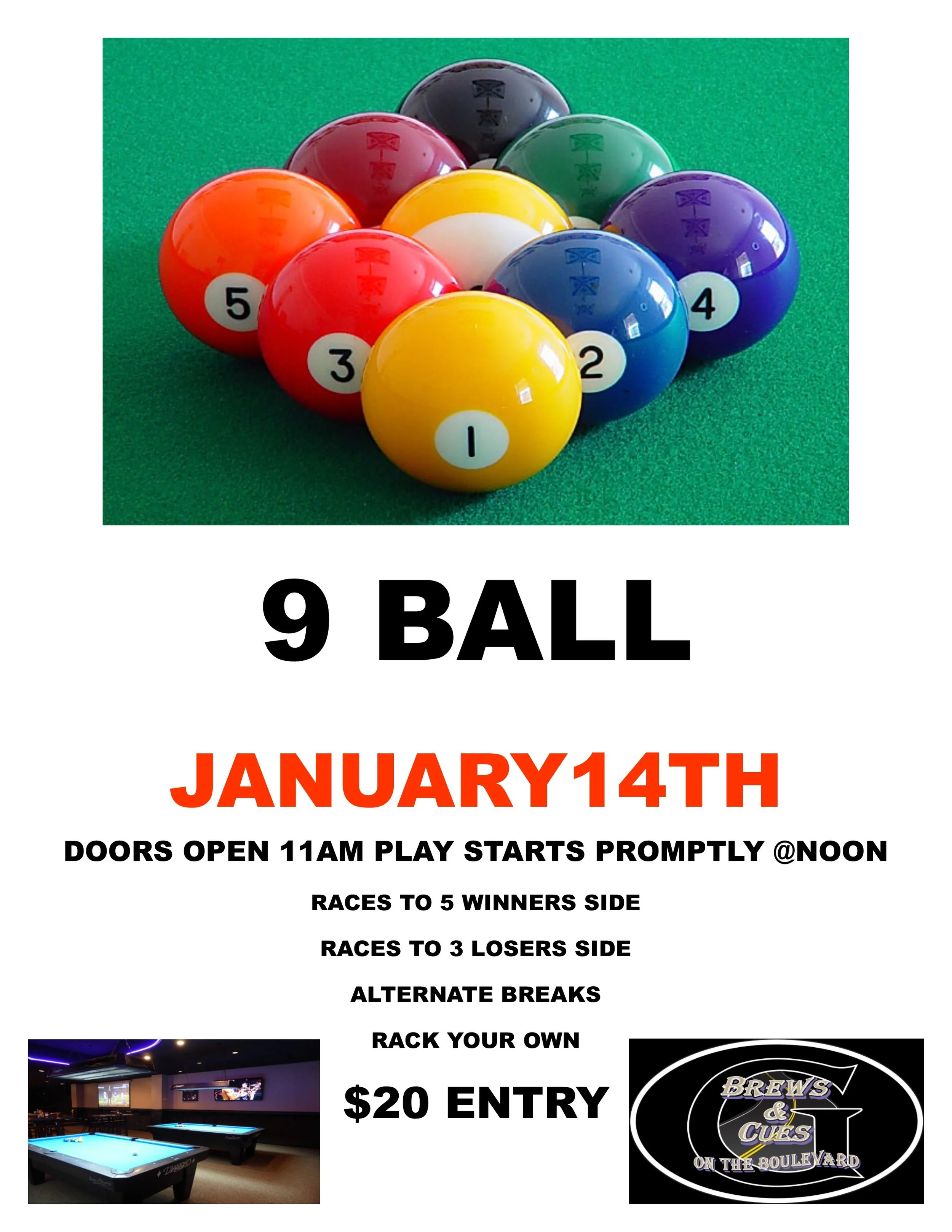 Monthly 9 Ball Tournament