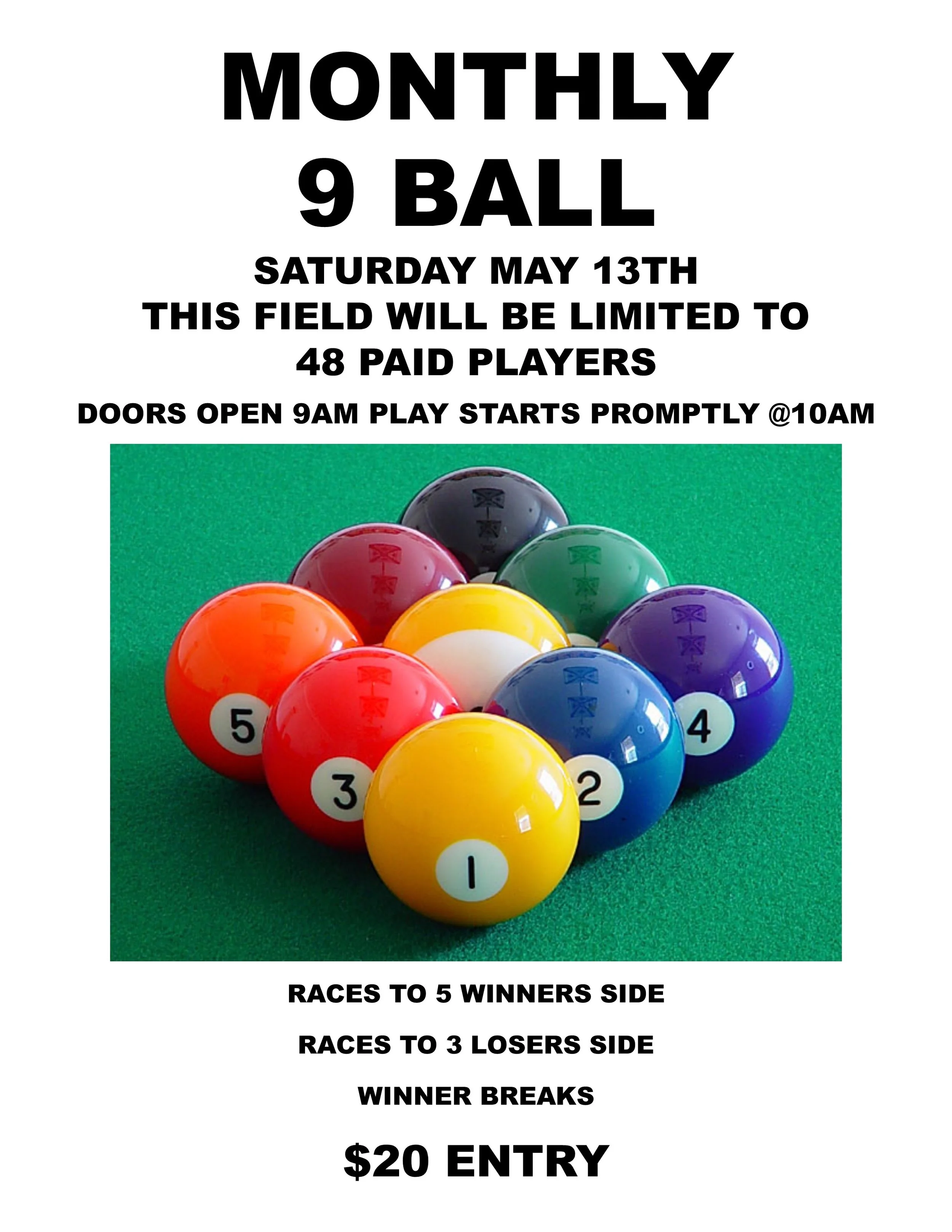 Monthly 9 Ball Tournament