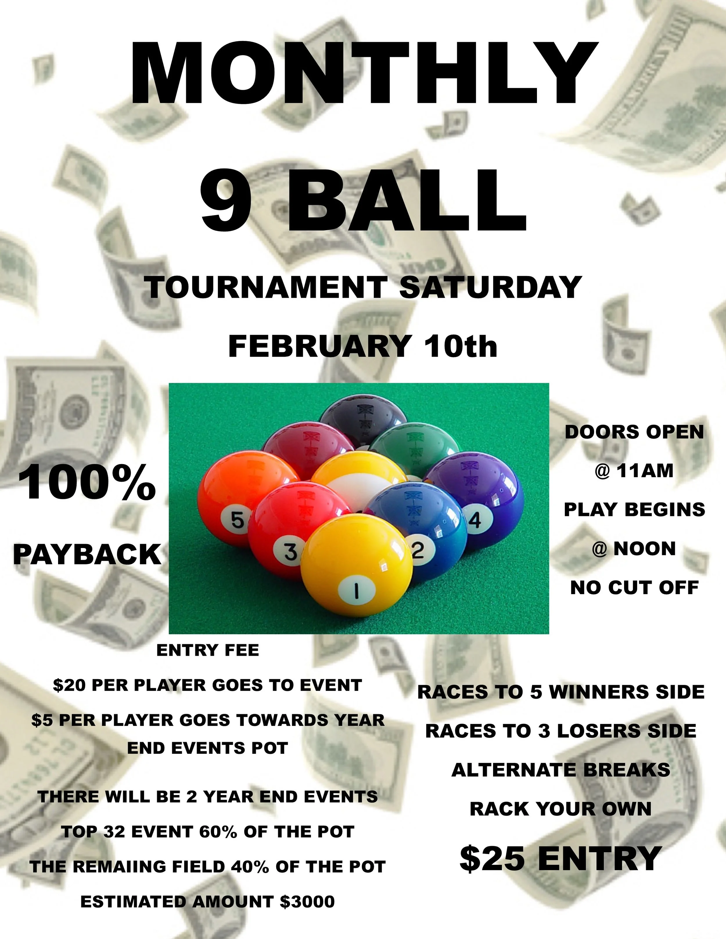 Monthly 9 Ball Tournament