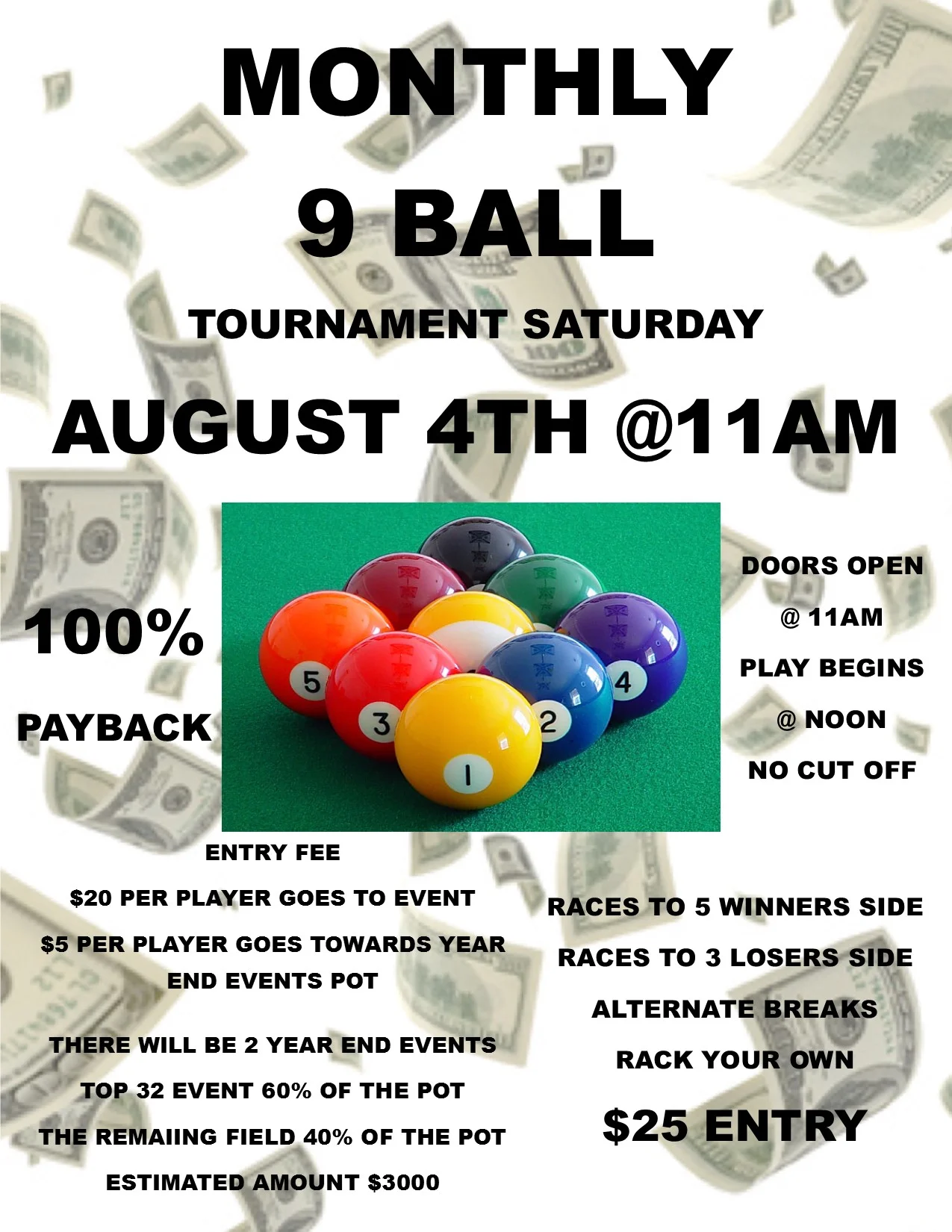 Monthly 9 ball tournament