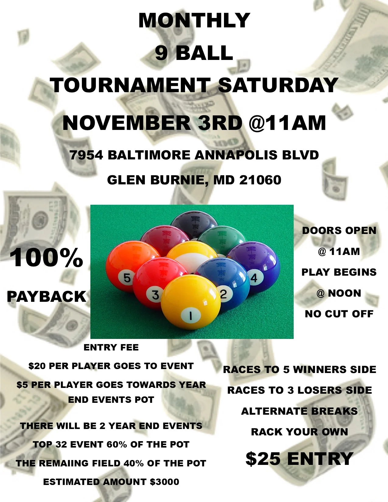 Monthly 9 Ball Tournament