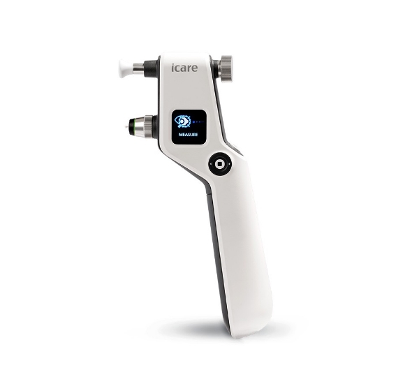 Icare ic100 Tonometer - No more puff of air! This device uses patented rebound technology to precisely measure intraocular pressure. Its light-weight probe makes momentary contact with the cornea. Icare's proprietary algorithm coupled with state-of-the-art software allows the device to evaluate deceleration, contact time and other motion parameters of the probe when it touches the cornea.