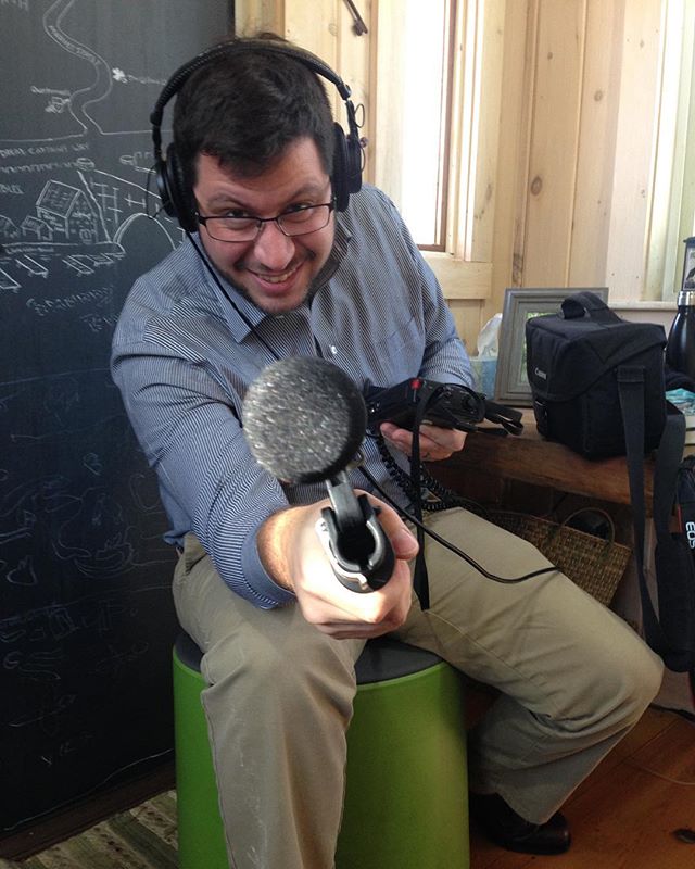 That's @nhpubradio host Peter Biello live from the Coop, talking all thing #thelastgargoyle Interview airs on NHPR on Friday. 6 days until launch...